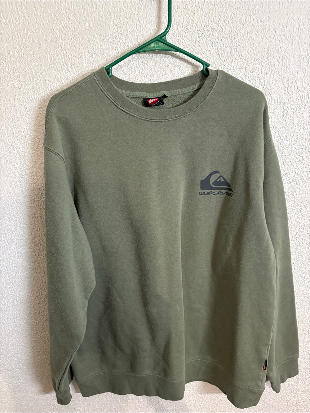 Quiksilver Men's Olive Crewneck Sweatshirt with Chest Logo size Lg